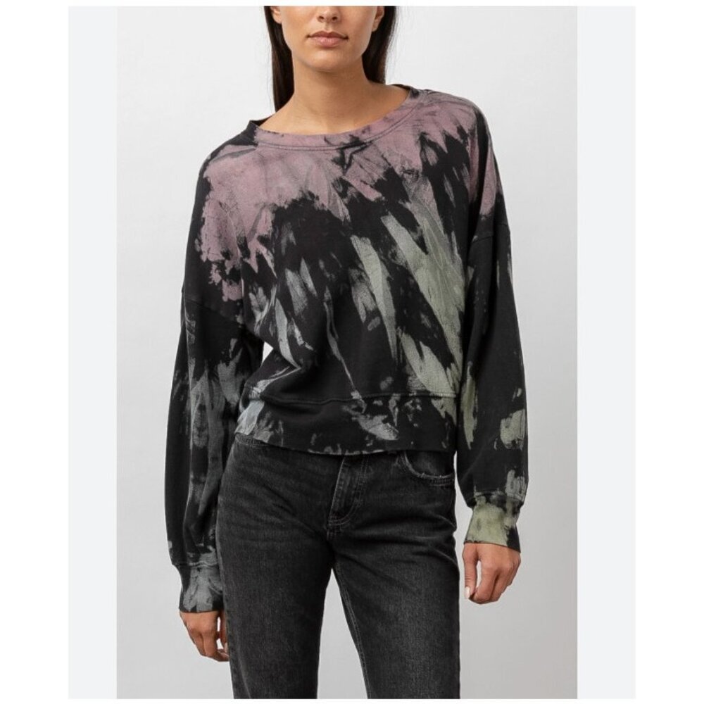 Rails Marlo Sweatshirt Womens Small Black Rainbow Tie Dye Zipper Cuff Pullover